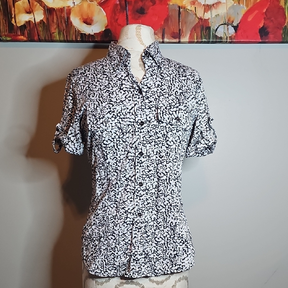 Black and White Patterned Button-Up Shirt